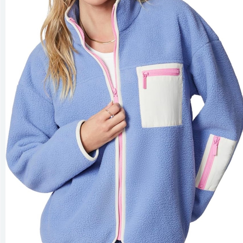 Nordstrom Blue Fleece Jacket with Pink and White Accents